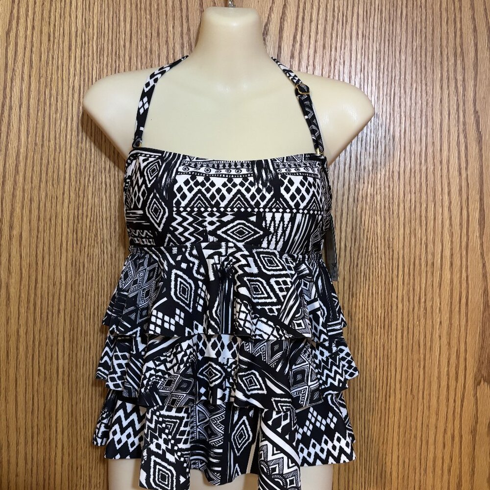 Island Escape NWOT Black Print Sz. 6 Ladies Tankini swim top